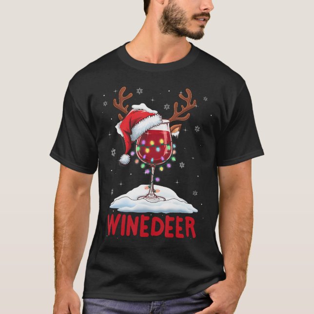 Winedeer Reinbeer Santa Hat Reindeer Couple Xmas M T-Shirt (Front)