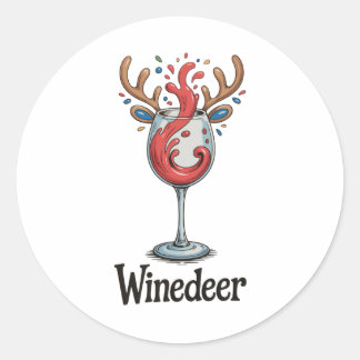 Winedeer Reindeer Christmas Xmas Matching Family Classic Round Sticker