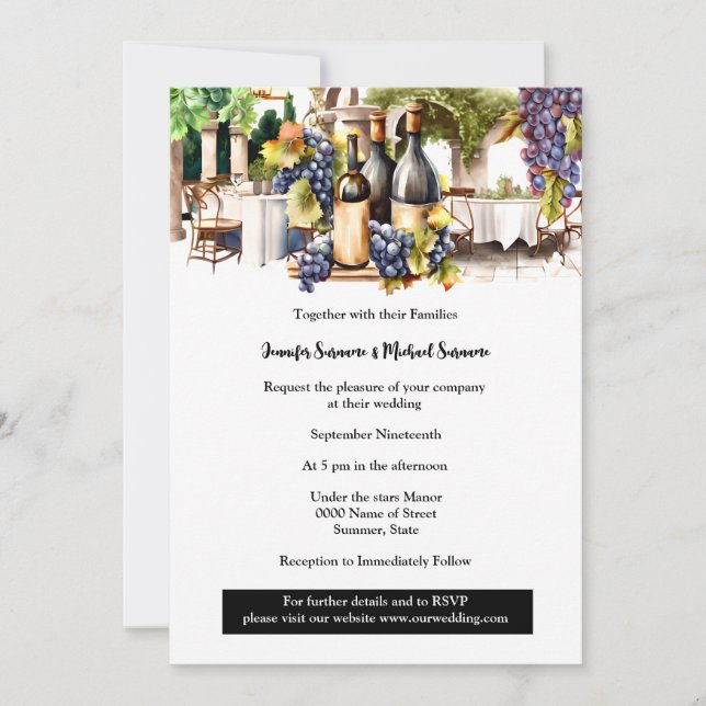Winery al fresco vineyard watercolor grape vines invitation (Front)