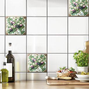 Winery Apples Grape Vine Gold Vintage Frame Ceramic Tile