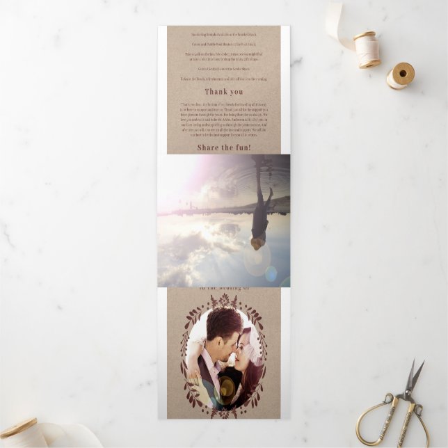 Winery Burgundy Wreath Wedding Photo Itinerary Tri-Fold Invitation (Outside)