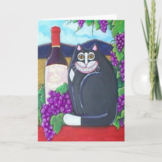 Winery Cat Greetings Card (Front)