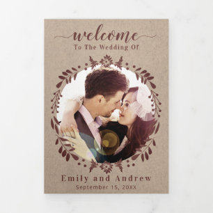 Winery Deep Burgundy Wreath Wedding Itinerary Tri-Fold Invitation