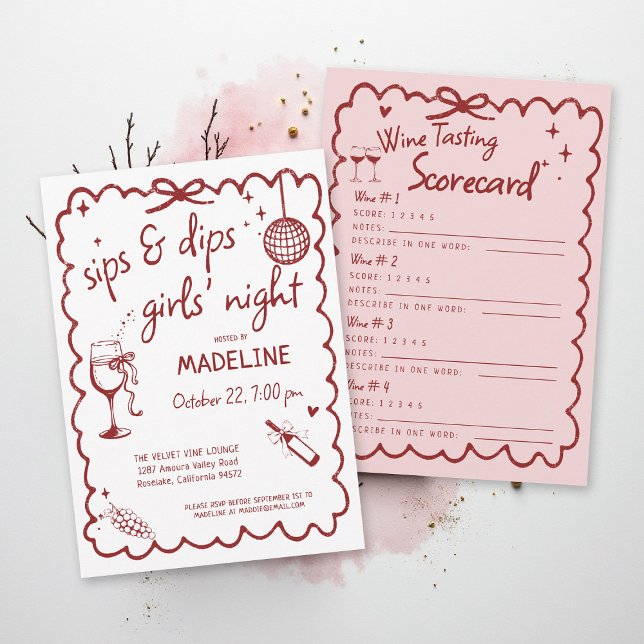 Winery Girls Night Out Wine Tasting Score Card Red (winery girls night out invitation wine tasting scorecard red burgundy pink napa sonoma country)