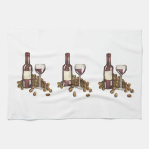 Winery Glass Bottle Red Wine Bar Gift Print Towel