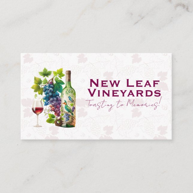Winery Hand Painted Art | Grape Leaves Pattern Business Card (Front)