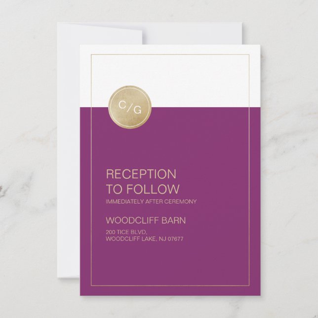 Winery minimalist modern wedding reception card (Front)