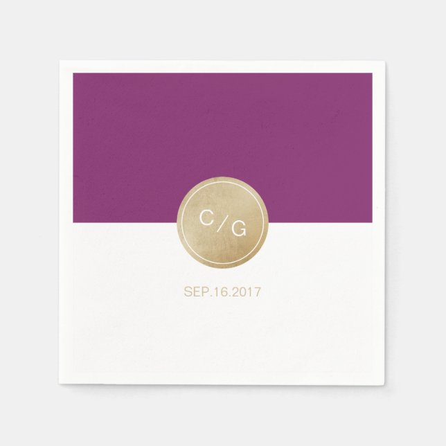 Winery purple minimalist modern wedding monogram napkin (Front)