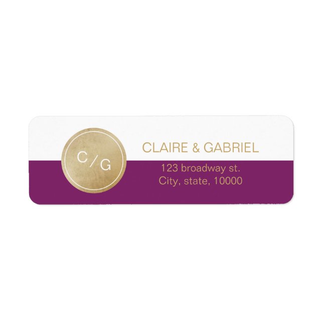 Winery purple modern wedding return address label (Front)