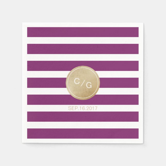 Winery stripes simple modern wedding monogram napkin (Front)