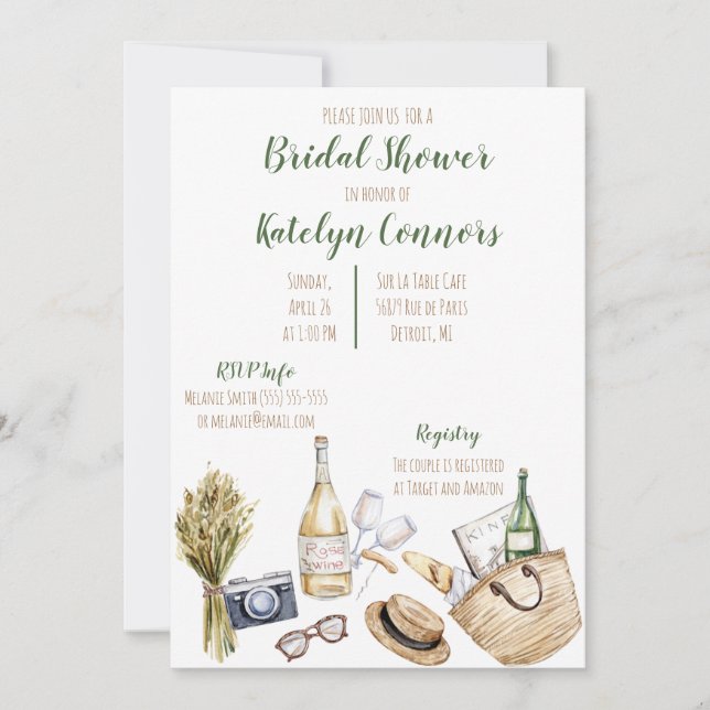 Winery Themed Bridal Shower Invitation (Front)