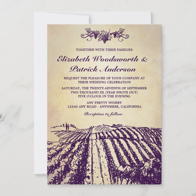 Winery Tuscan Vintage Vineyard Wedding Invitations (Front)