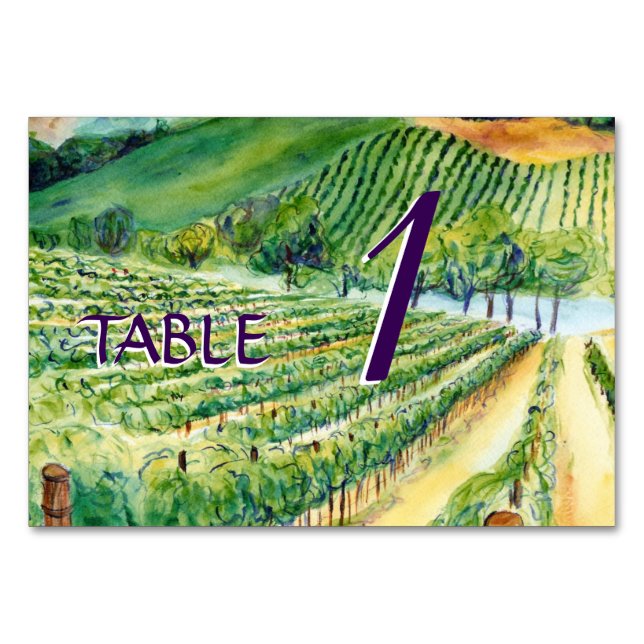 Winery Vineyard Art Custom Wine Number Table Cards (Front)