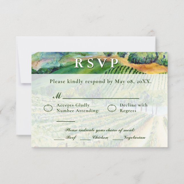 Winery Vineyard Wedding RSVP Custom Wine Cards (Front)