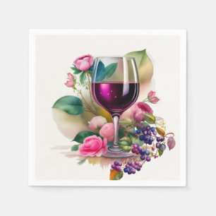 Winery Vineyard Wine Glass Pink Roses Napkin