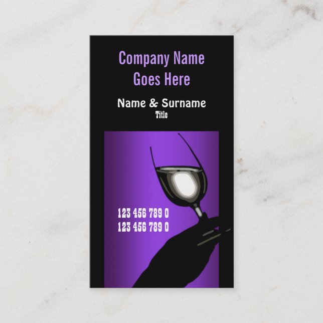 Winery vineyard wine purple black white business card (Front)