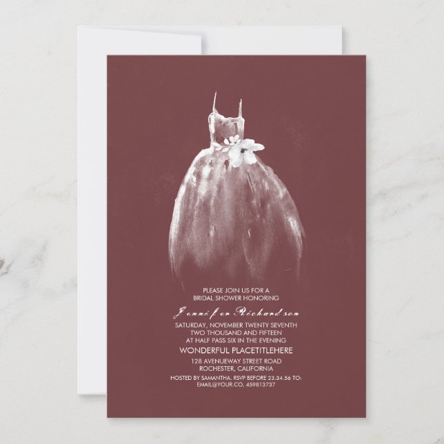 Winery Wedding Gown Burgundy Bridal Shower Invitation (Front)