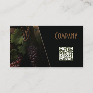 Winery Wine crapes bottled with QR on black design Business Card