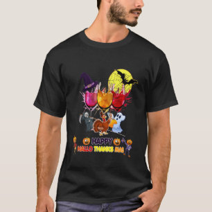 Wines Glass Thankgiving Happy Hallothanksmas T-Shirt