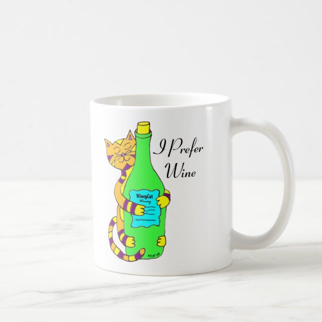Winey Cat, "I Prefer Wine" Coffee, Tea Or Wine Mug (Right)
