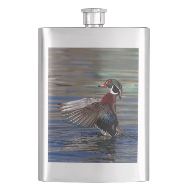 Wing Flapping Wood Duck Hip Flask (Front)