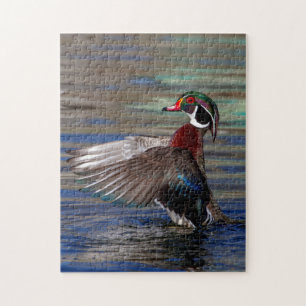 Wing Flapping Wood Duck Jigsaw Puzzle