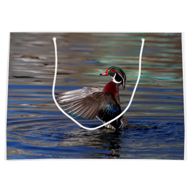 Wing Flapping Wood Duck Large Gift Bag (Front)