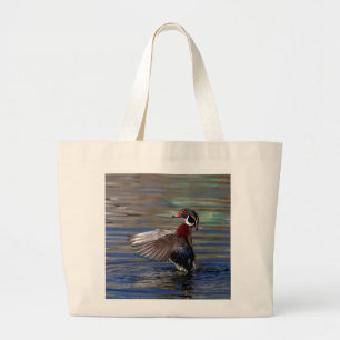 Wing Flapping Wood Duck Large Tote Bag