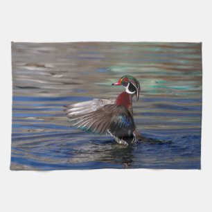 Wing Flapping Wood Duck Tea Towel