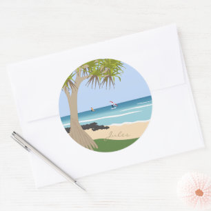 Wing Foil Surfers Pandanus Tree at Beach add Name Classic Round Sticker