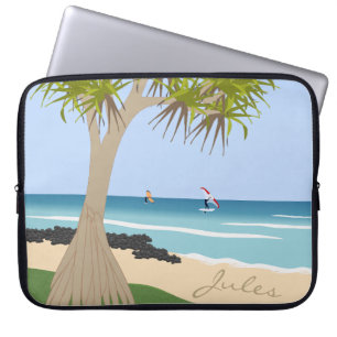 Wing Foil Surfers Pandanus Tree at Beach add Name Laptop Sleeve