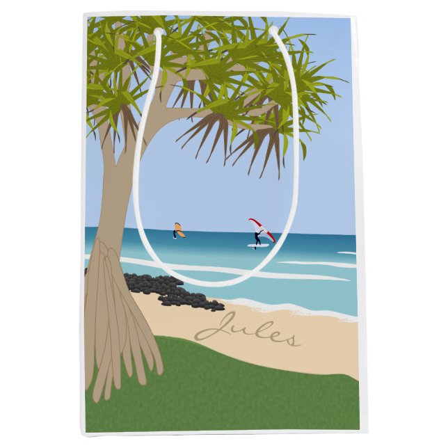 Wing Foil Surfers Pandanus Tree at Beach add Name Medium Gift Bag (Front)
