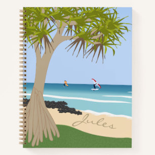 Wing Foil Surfers Pandanus Tree at Beach add Name Notebook