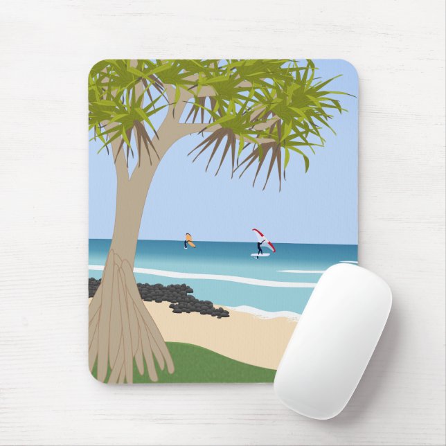 Wing Foil Surfers Pandanus Tree at the Beach Mouse Pad (With Mouse)