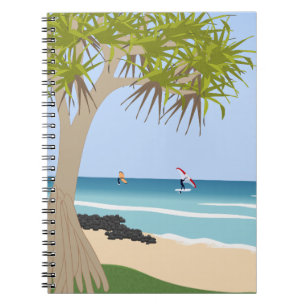 Wing Foil Surfers Pandanus Tree at the Beach Notebook
