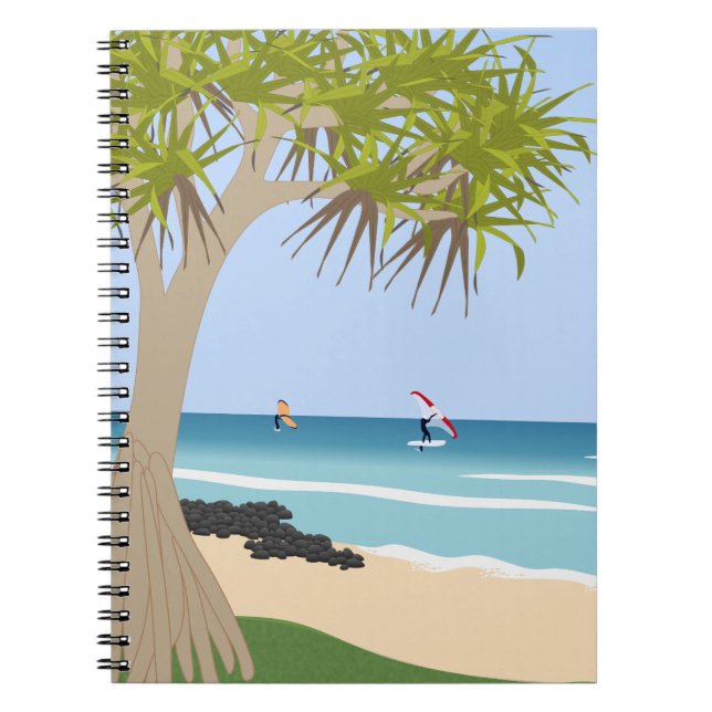 Wing Foil Surfers Pandanus Tree at the Beach Notebook (Front)