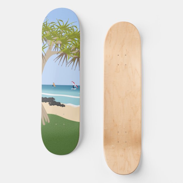 Wing Foil Surfers Pandanus Tree at the Beach Skateboard (Front)