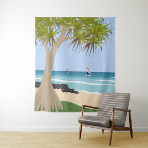Wing Foil Surfers Pandanus Tree at the Beach Tapestry