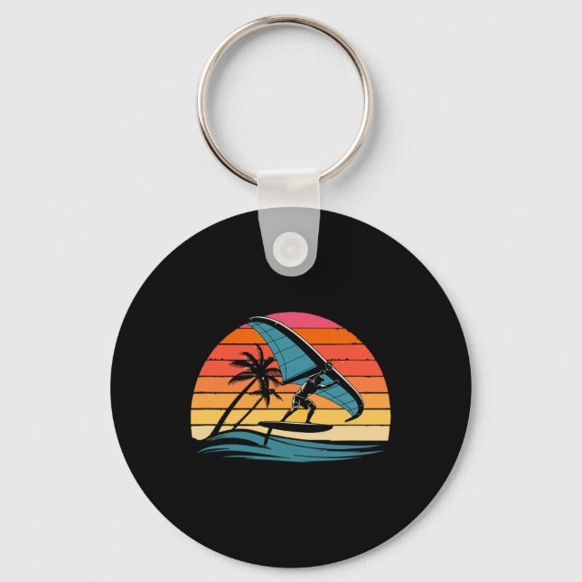 Wing Foiling Retro Sunset Design Surf Foil Ocean R Key Ring (Front)