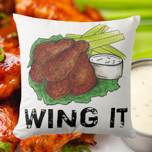 WING IT BBQ Buffalo NY Spicy Chicken Wings Food Cushion