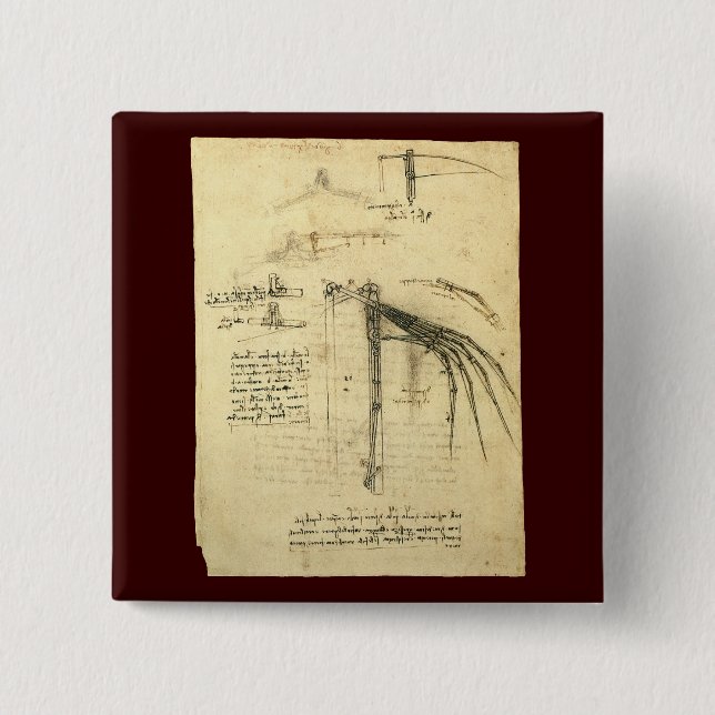 Wing on Flying Machine Sketch by Leonardo da Vinci 15 Cm Square Badge (Front)