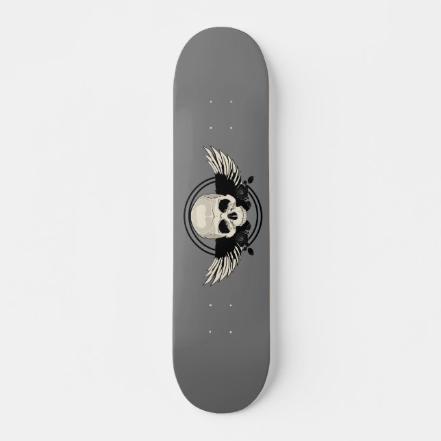 Wing Skull - BLACK & WHITE Skateboard (Front)