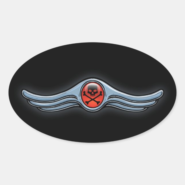 Wing Skull Chrome Oval Sticker (Front)