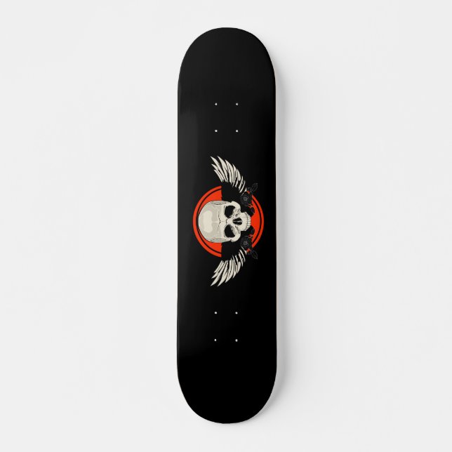 Wing Skull - ORANGE Skateboard (Front)