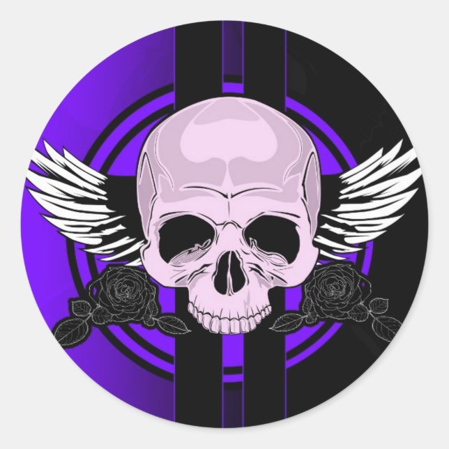 Wing Skull - PURPLE Classic Round Sticker (Front)