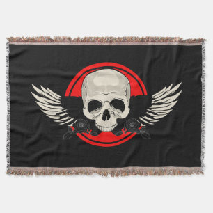 Wing Skull - Red Throw Blanket
