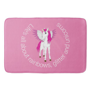 Wing Unicorn Party Pink Shower Curtain Bath Mat