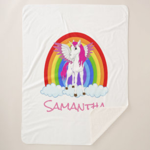 Wing Unicorn Party Rainbow Shower Curtain Sherpa Blanket