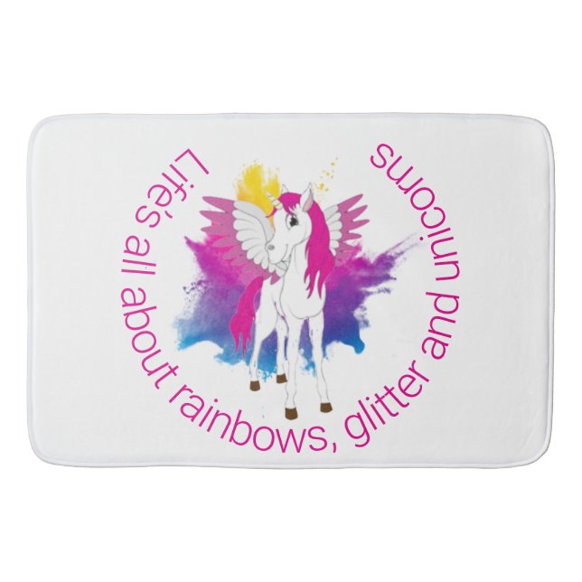Wing Unicorn Party watercolour Bath Mat (Front)