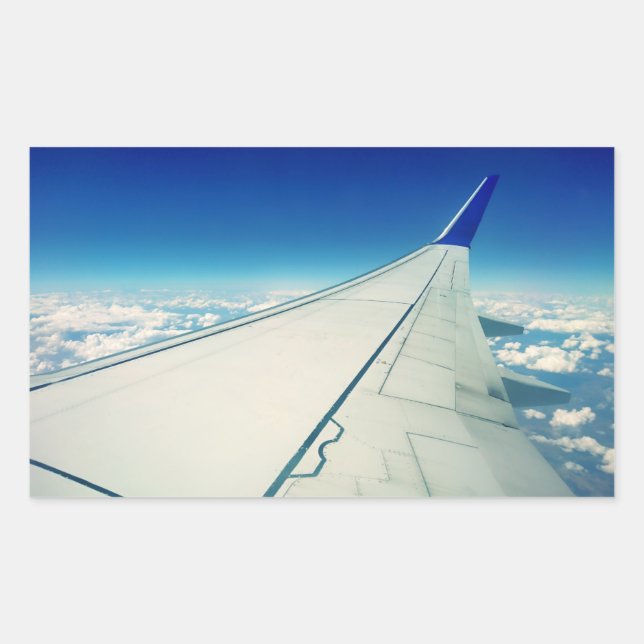 Wing view from airplane during flight rectangular sticker (Front)